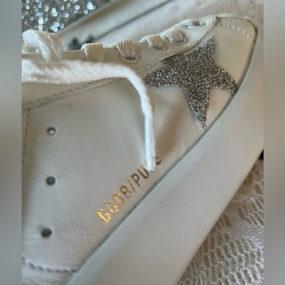 Golden Goose Purestar White Leather Sneakers w/ Swarovski Star – Size 40 - Picture 16 of 16
